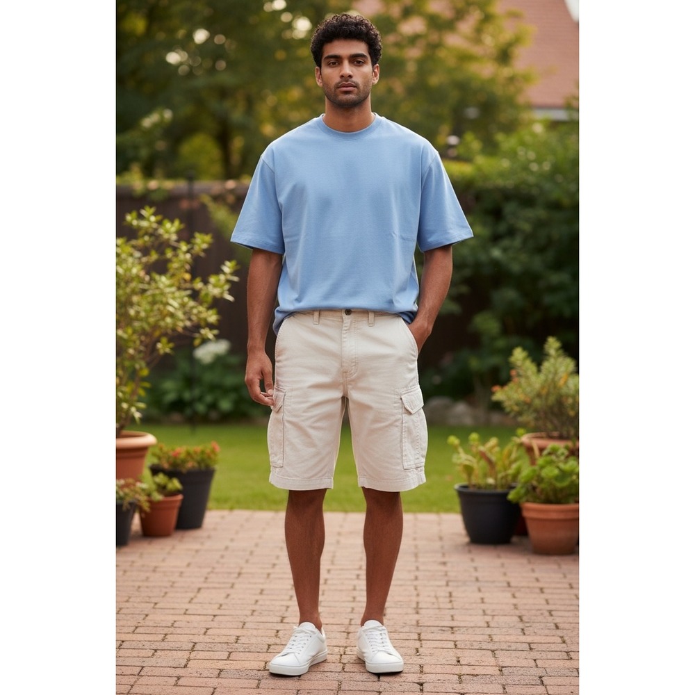 Griffith Men's Cargo Shorts Size 31 Beige Cotton Utility Pockets